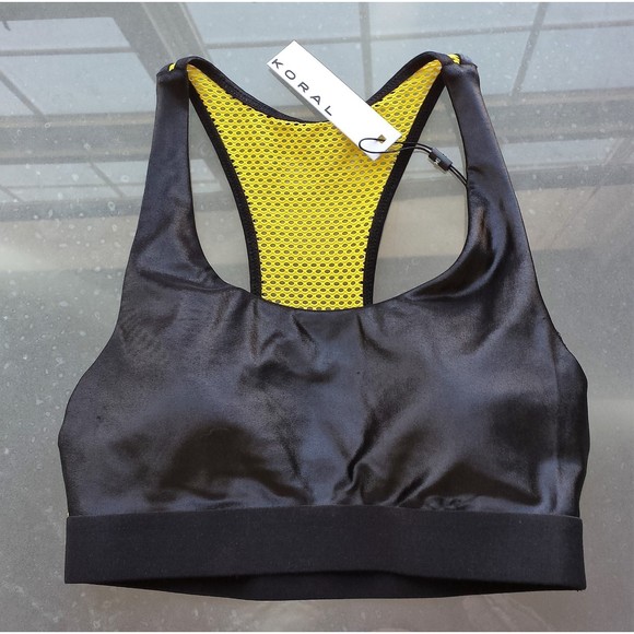 KORAL Rade Infinity Sports Bra Black Yellow Metallic Mesh backing Small New - Picture 9 of 9